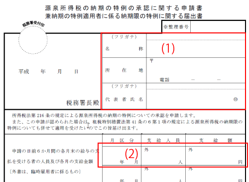 納期の特例に関する申請書